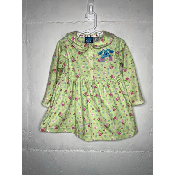 Vintage Blues Clues Girls Dress Tunic Green Floral Size 3T - Picture 1 of 10